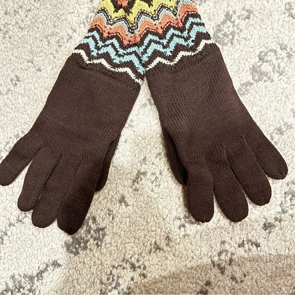 NEW MISSONI for Target Brown Zig Zag Chevron Wool Blend Knit Long Gloves